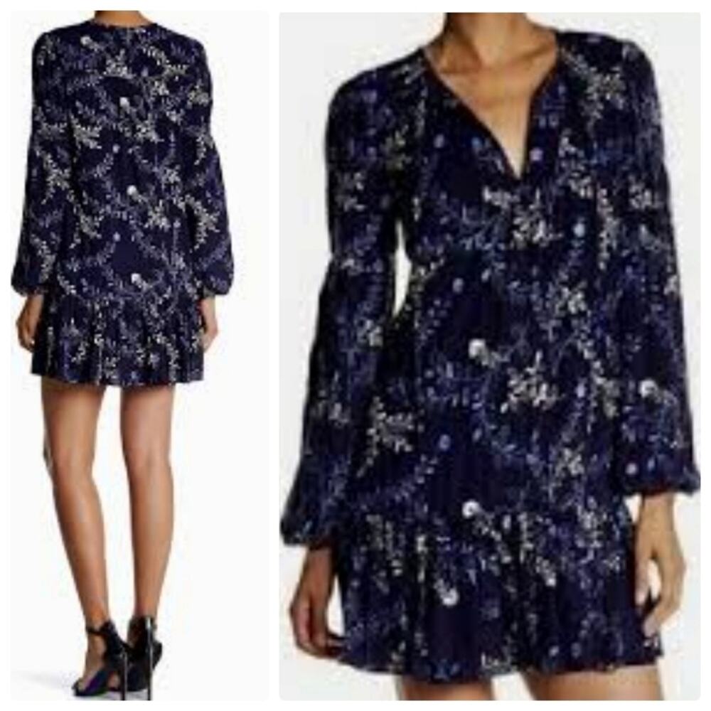 Parker Navy Floral Embroidered Women's Dress Flowy Long Sleeves